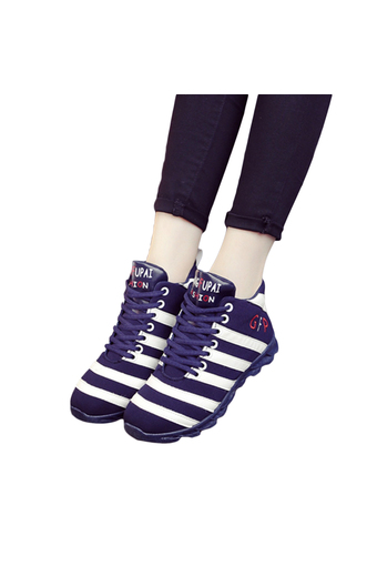 EOZY New Fashion Trendy Women Ladies Strips GYM Jogging Sports Running Casual Fitness Sneakers Shoes (Dark Blue&amp;White) (Intl)