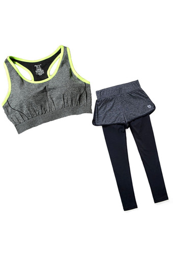 OEM ชุดออกกำลังกาย โยคะ Indoor Exercise Clothing (สปอร์ตบรากล้าม - สีดำกุ้นเขียว +กางเกงสำหรับออกกำลังกาย ขายาว Double Pants - สีดำ) สุดคุ้ม