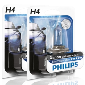 Philips หลอดไฟหน้า H4 รุ่น Blue Vision Ultra 12V 60/55W แพ็คคู่