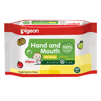 Pigeon เบบี้ไวพส์ แฮนด์ + เม้าท์ ผ้าเช็ดมือและปาก - 60 ชิ้น (แพ็ค 2)