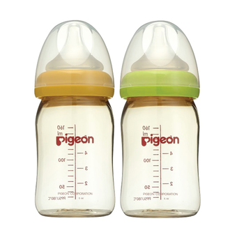 Pigeon ขวดนม PPSU 160 มล (5oz) BPA Free รุ่นพลัส Size SS แพ็ค 2 ขวด ฝาเกลียว (สีเขียว/เหลือง)