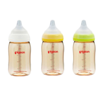 Pigeon ขวดนม PPSU พร้อมจุกนมเสมือนนมมารดารุ่นพลัส ไซส์ SS รุ่น PG0056801 ขวดสีชา 160ml (ฝาสีขาว1ขวด เหลือง 1 ขวด เขียว 1 ขวด) 3 ขวด
