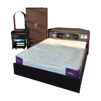 DSB Decoreชุดห้องนอน promotion ขนาด 6 ฟุต (เตียง + ตู้เสื้อผ้า 2 บาน + โต๊ะแป้ง + ที่นอนสปริง ) (สีโอ๊ก)