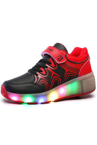 Boy's Girl's LED Light-Emitting Shoes Single-wheeled Roller Shoes (Black/Red) - Intl
