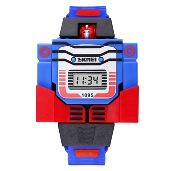 SKMEI Transformation Toy Shape Changing Removable Dial Digital Movement Children Watch with PU Plastic Cement Band(Dark Blue) - Intl