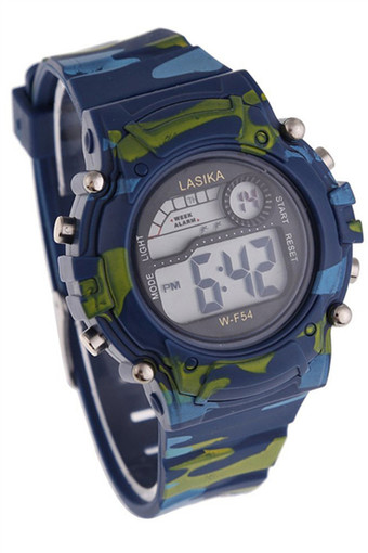 Children Boys Camouflage Swimming Sports Digital Wrist Watch Waterproof Blue 
