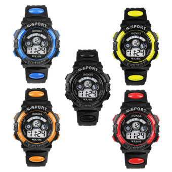Waterproof Children Boy Digital LED Quartz Alarm Date Sports Wrist Watch Black