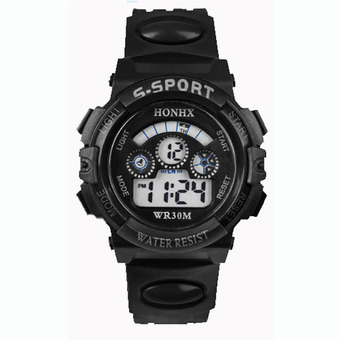 Waterproof Children Boy Digital LED Quartz Alarm Date Sports Wrist Watch (Black)