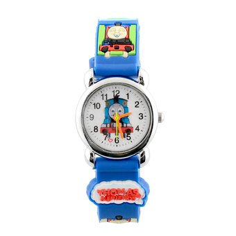 3D Cartoon Train Blue Band Kids Cartoon Watch