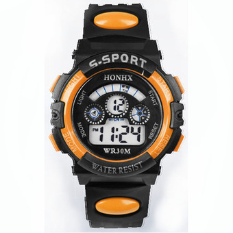 Waterproof Children Boy Digital LED Quartz Alarm Date Sports Wrist Watch Orange