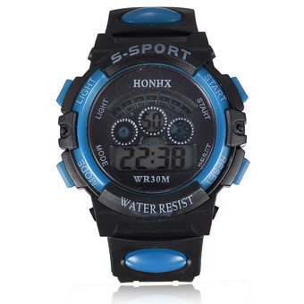 Waterproof Children Boy Watch Digital LED Quartz Alarm Date Sports Wrist Watch Blue (Intl)