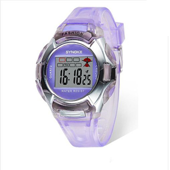 Synoke 99329 PU Leather Strap Round Dial LED Display Digital Watch Students Wristwatch (Purple)