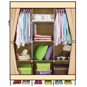 Closet Storage ตู้เสื้อผ้าญี่ปุ่น+พร้อมผ้าคลุม 3 บล็อค (สีครีม)