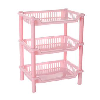 ชั้นวางของอเนกประสงค์พลาสติก3ชั้นทรงสีเหลี่ยม-สีชมพู
