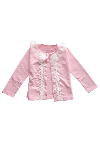 Toprank Big Discountbaby Girl&#039;S Winter Coat Cardigan Sweet Lace O-Neck Jacket Outwear For 4-11Y Casual Knitted Outwear ( Pink )