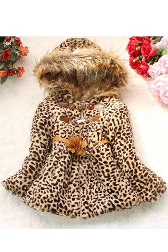 Toprank Children Jackets Coats Kids Leopard Fur Outerwear Girls Winter Clothes Hooded Padded Coat (Leopard)