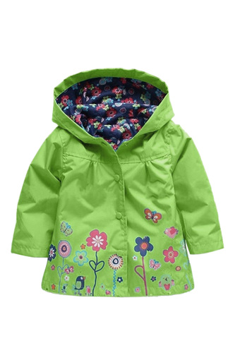 Kids Waterproof Flowers Hooded Long Sleeve Raincoat Green (Intl)