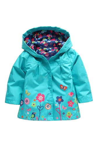 Kids Waterproof Flowers Hooded Long Sleeve Raincoat Blue - Intl
