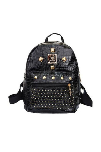 OEM Lady Travel Backpack Shoulder Bag Rivet Punk Package crocodile Lines Bag ( Black,M)