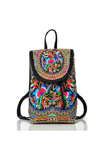 ILife Ethnic Canvas Drawstring Backpack Embroidery Bag Kanken Backpacks for Teenage Mochilas Femininas Blue - INTL