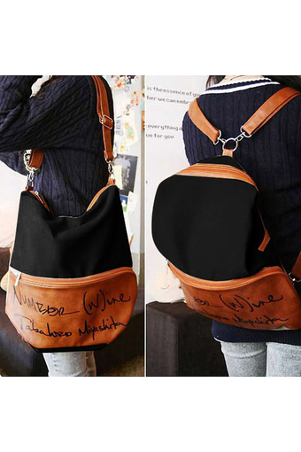 Jo.In Women&#039;s 2 in 1 Shoulder Bag and Backpack Girl&#039;s Canvas Travel Bag Black