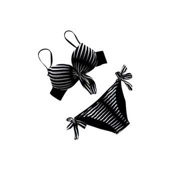 Bandage Striped Bikini Set (Black)