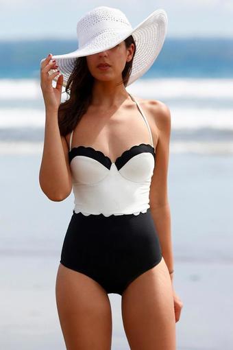 LALANG Sexy Women One Piece Swimsuit Color Stitching Swimwear Black (Intl)
