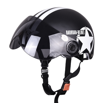 Black Men Women Motorcycle Helmet Safety Half Open Face Bike Bicycle Helmet 56cm-60cm Five-pointed Star with Visor - Intl