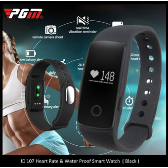 PGM ID107 Smart Bracelet Heart Rate Mileage Calorie Sleep Monitor Call Reminder Pedometer Remote Camera Anti Lost (Black)
