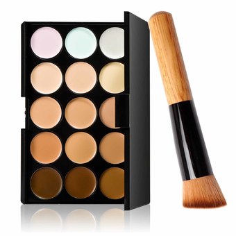 15 Colors Cosmetic Make up Concealer Palette Foundation Cream with Powder Brush