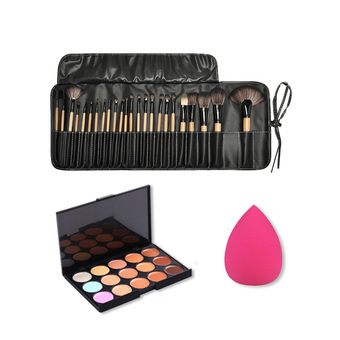 4pcs Makeup Brushes Set Tools Pro Foundation Soft Sponge Puff 15 Color Conc (Intl)