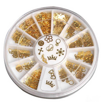 Fancyqube 360pcs Gold Mixed Design 3D Metal Glitters Slice Nail Art Tips DIY Decoration Gold