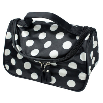 Women Ladies Zipper Makeup Case Cosmetic Bag Storage Travel Bag Black + White Dots