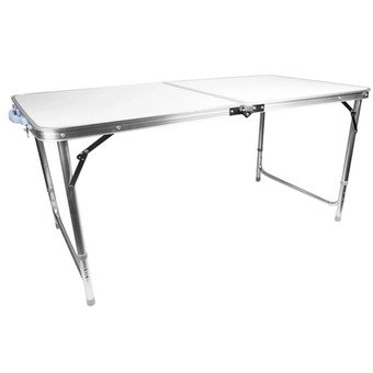 MaxDe โต๊ะพับอลูมิเนียม แบบกระเป๋าพกพา ปรับความสูงได้ ขนาด 120 x 60 cm ขาอลูมิเนียม ผิว MDF (สีขาว)