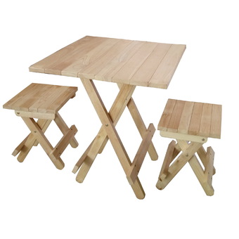 Intrend Design ชุดโต๊ะสนามปิคนิค เก้าอี้2ตัว ขาพับได้ ไม้ยางพารา - สีธรรมชาติ