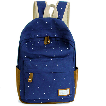 Canvas Backpack Satchel Rucksack Dot Printing Schoolbag Leisure Travel Shoulder Bag Dark Blue (Intl)