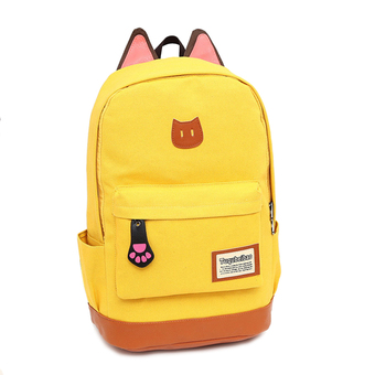 Cat Ear Cartoon Canvas Backpack Satchel Rucksack Shoulder SchoolBag Yellow