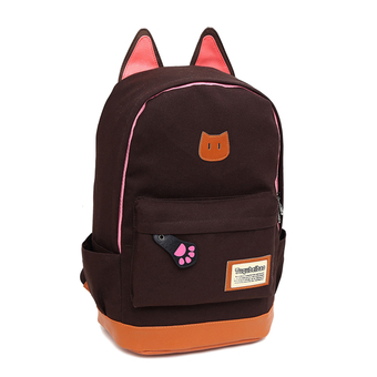 Cat Ear Cartoon Canvas Backpack Satchel Rucksack Shoulder SchoolBag Black (Intl)