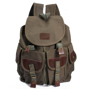 Vintage Canvas Leather Travel Backpack Sport Rucksack Satchel Camping School Bag Green (Intl)