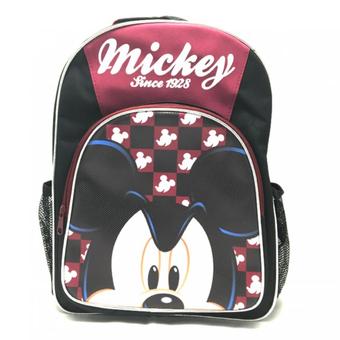 Mickey Mouse กระเป๋าเป้สะพายหลัง กระเป๋านักเรียน ลายมิกกี้ครึ่งหน้าคาดแดงเข้ม สีดำ