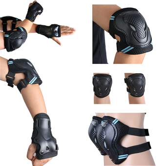 6pcs Protector Kids Adult Skating Scooter Elbow Knee Wrist Safety Pads Gear Set (Black Blue, M) (Intl)