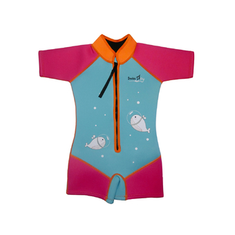 SwimFly Wetsuit for Kids ชุดว่ายน้ำกันหนาว, ชุดว่ายน้ำรักษาอุณหภูมิ สำหรับเด็กลายปลาวาฬ (สีชมพู)