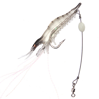 HengSong Fishing Noctilucent Soft Hook Rubber Lure Luminous Shrimp Bait Black Head White