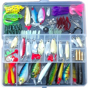100Fishing Lures Spinners Plugs Spoons Soft Bait Pike Trout Salmon+Box Set - INTL
