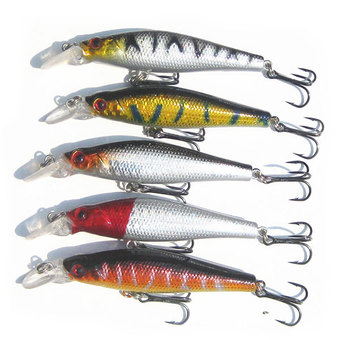 Aukey Fishing Lures Water Hard Crank bait Minnow Treble Hooks Set of 5