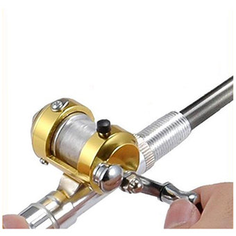 niceEshop Mini Pocket Aluminum Alloy Drum Wheel Pen Shape Fishing Rod Pole,Silver - Intl