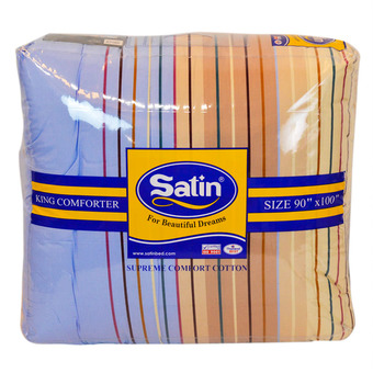 Satin ผ้าปู 6 ฟุต 5 ชิ้น + นวม 90 x 100 (สีครีมฟ้า MIX)