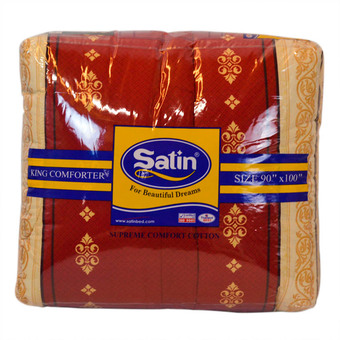 Satin ชุดผ้าปูที่นอน 6 ฟุต(5ชิ้น)+ผ้านวม (สีครีม/แดง MIX)