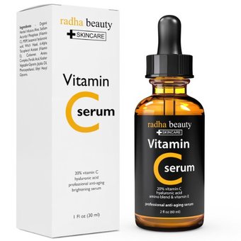 Radha Beauty VITAMIN C Serum for Face - Organic Vit C 20% + E + Vegan Hyaluronic Acid ขนาด 60 มิล Made in USA