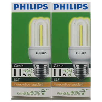 PHILIPS หลอดประหยัดไฟจีนี่ 11W วอร์มไวท์ 2 แพ็ค (แพ็ค 1 หลอด)